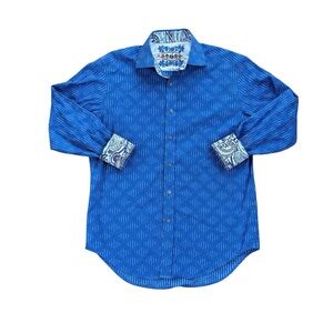 Robert Graham Geometric Long Sleeve Button Down Shirt Adult Medium Blue Cuff